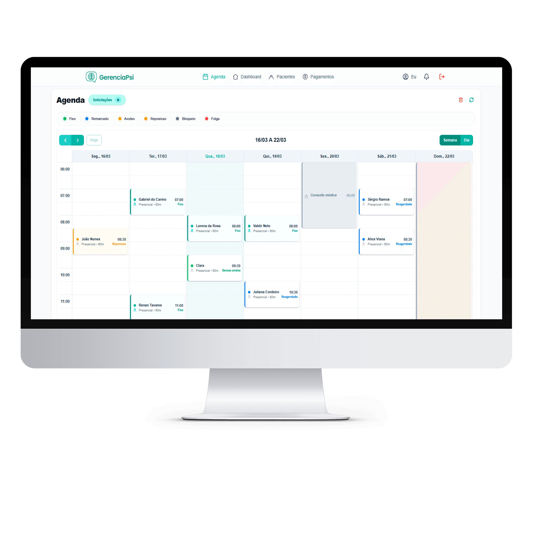 Preview da agenda do GerenciaPsi