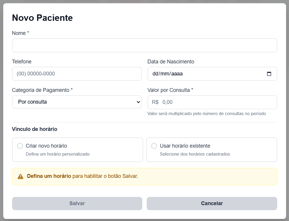 Cadastro de Pacientes - Interface rápida e intuitiva